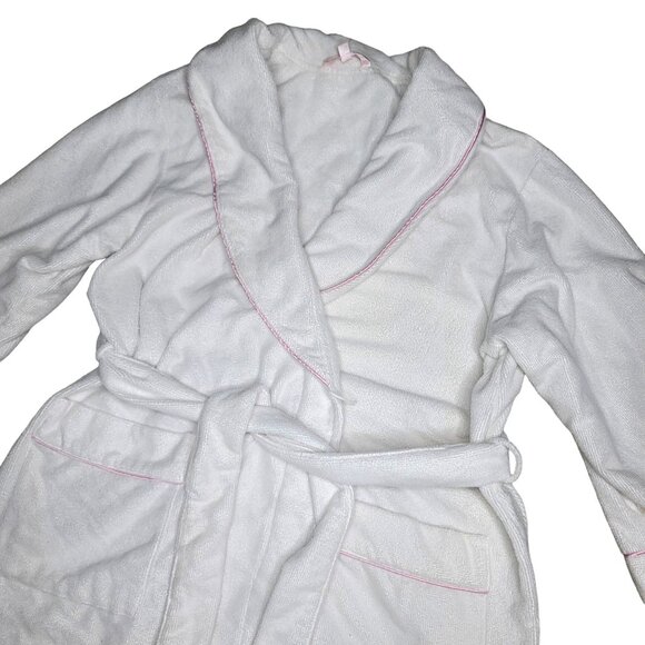 BRIDE robe Rosegate White Terry Cloth  With Pink Trim & Embroidery sz L wedding - Picture 5 of 7